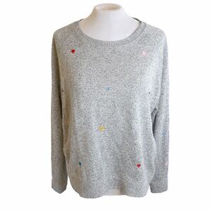 Rails Light Embroidered Hearts Sweater M / L Mika Rainbow Valentine's Day
